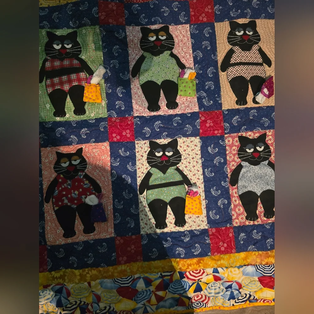 Whimsical Colorful Beach Cats Quilt
